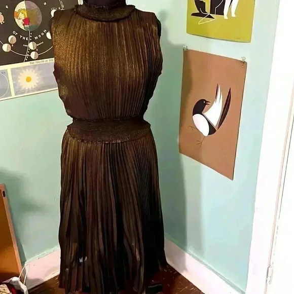 Nanette Lepore sleeveless elastic waist pleated shimmer evening dress, 12 - Picture 1 of 9